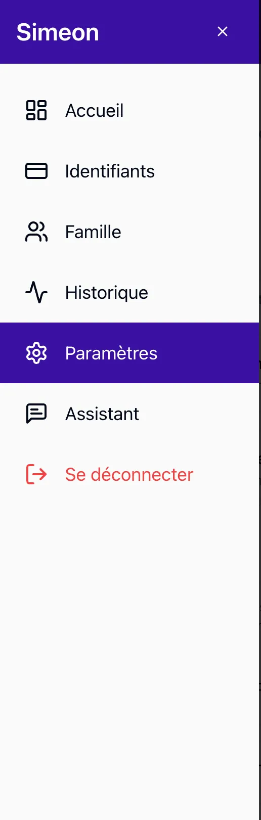 Menu Paramètres