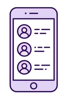 Line illustration of a phone contact list with trusted people.