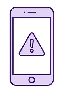 Line illustration of a phone showing a suspicious warning message.